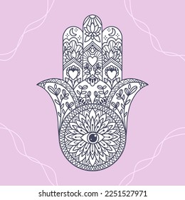 Fatima Hand coloring page. Khamsa, sacred eastern sign, good luck charm. Hamsa symbol