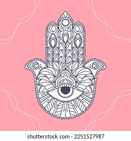 Fatima Hand coloring page. Khamsa, sacred eastern sign, good luck charm. Hamsa symbol