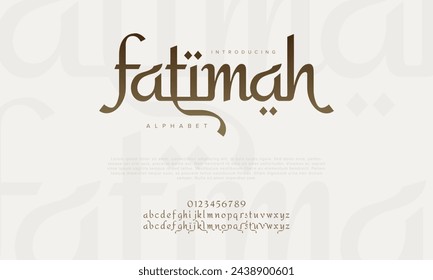 Fatimah premium luxury arabic alphabet letters and numbers. Elegant islamic typography ramadan wedding serif font decorative vintage. Creative vector illustration