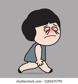 Fatique woman walk concept card character illustration