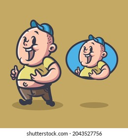 Fatman Retro Illustration Mascot. File vector editable