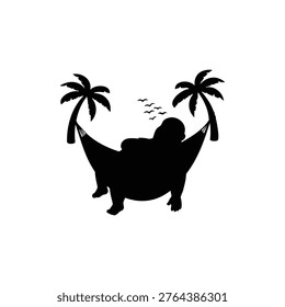 Fatman sleeping silhouette vector flat design on white background.
