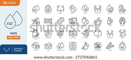 Fats icon set. Outline icon collections. Editable stroke. Vector illustration	

