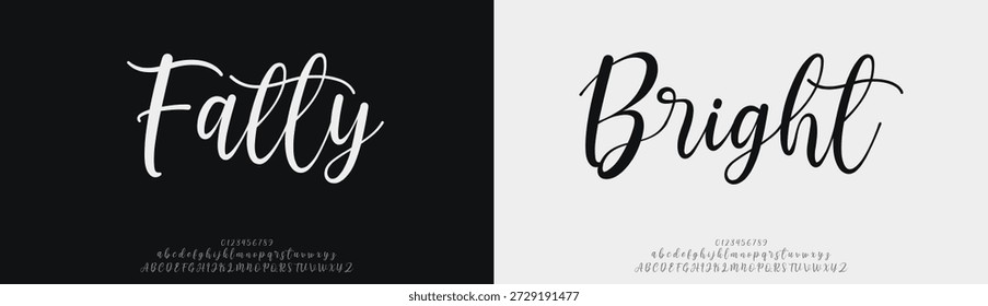 Fatty Bright Script, letras del alfabeto elegante logo de la fuente. Tipografía de lujo de letras clásicas serif Fuentes decorativas de la boda vintage logotipos retro, diseño para la moda, tienda de belleza y marca .