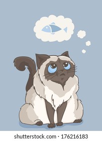 Fatty, color-point, persian cat dream about fish.