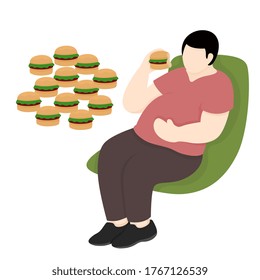 fatty eat burger illustration. illustration of a fat man eating his burger stock