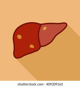 Fatty liver. Simple cartoon flat vector illustration with long shadow.