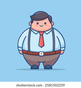 Fatty Male Employee Cartoon Vector Icon Illustration. People Profession Icon Concept Isolated Premium Vector. Flat Cartoon Style