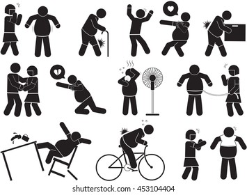 Fatty man icon set