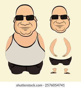 Fatty old man body part isolated on a white background vector illustration