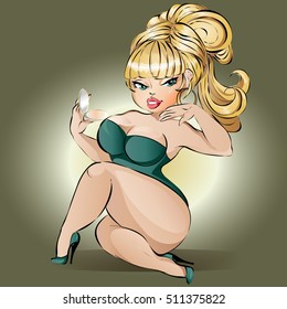 Fatty sexy pin-up girl in lingerie, vector illustration background