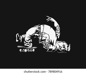 Fatty urban boy with a fell skateboard.