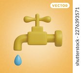 faucet 3D vector icon set, on a orange background