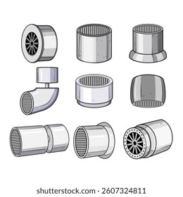faucet aerator set cartoon. installation attachment, spray stream, restrictor adapter faucet aerator sign. isolated symbol vector illustration