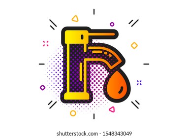 Faucet with aqua drop sign. Halftone circles pattern. Tap water icon. Sanitary engineering symbol. Classic flat tap water icon. Vector