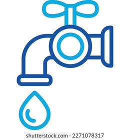 Faucet with ball valve thin line icon with water drop. Plumbing, bathroom equipment shop.Modern vector illustration. 