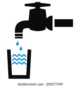 faucet, black and blue colors, vector icon