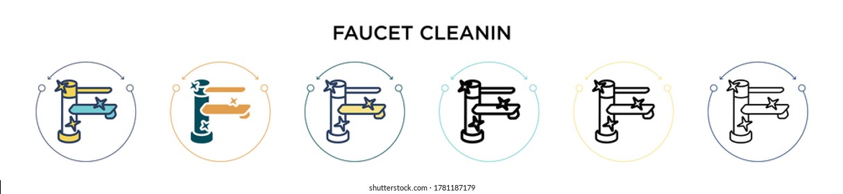 Faucet cleanin icon in filled, thin line, outline and stroke style. Vector illustration of two colored and black faucet cleanin vector icons designs can be used for mobile, ui, web