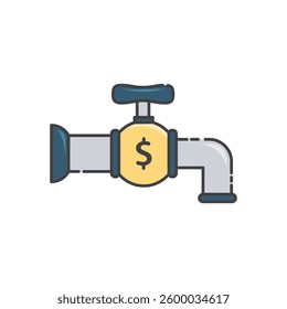 Faucet and coin with dollar sign 