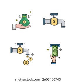 Faucet and coin with dollar sign 