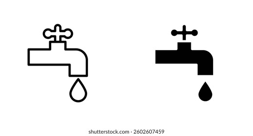 Faucet drip flat Icons in line outline and flat solid style on white background