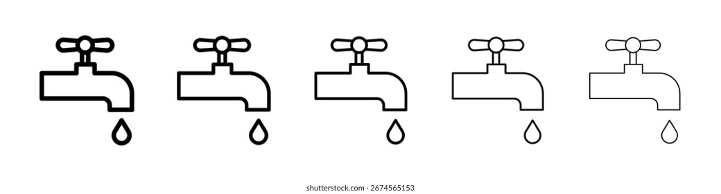 Faucet drip icon logo in stroke lines collection