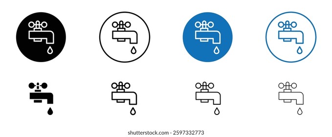Faucet drip icon set in black and blue colors on white background