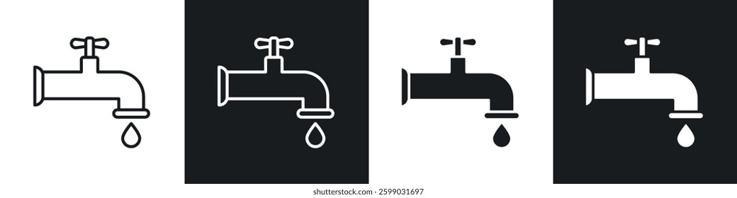 Faucet drip icons in flat and linear vector illustration on white background.