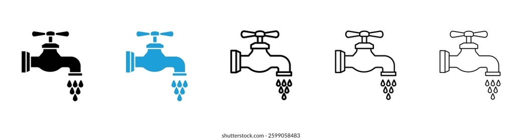 Faucet drip icons vector illustrations in black and blue colors for web and ui designs