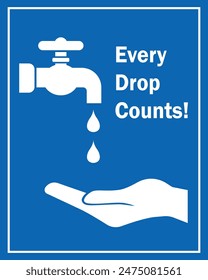 faucet with dripping water symbolizes conserve water sign save water warning campagne every drop counts