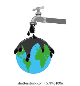 faucet with a drop of oil polluting the earth icon, vector illustration image