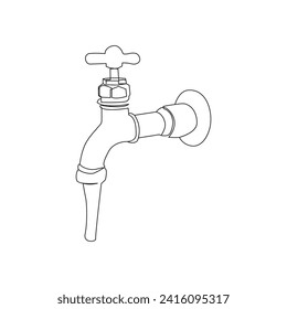  faucet drop of water in continuous line art drawing style. Mixer tap with water drop black linear sketch isolated on white background. Vector illustration