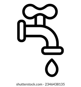 Faucet con icono de gota de línea de agua. Símbolo del grifo de agua de goteo, pictograma de estilo de contorno sobre fondo blanco. Diseño web de concepto móvil de señalización de grietas con fuga de bata. Gráficos vectoriales.