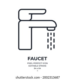 Faucet editable stroke outline icon isolated on white background flat vector illustration. Pixel perfect. 64 x 64.