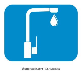 Faucet with a falling drop of water. Vector icon. Silhouette.