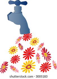 faucet with flowers coming out vector