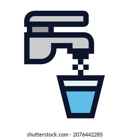 Faucet y un vaso de agua. Icono de color del vector simple.