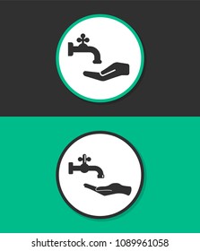 Faucet with hand vector icon. Vector tap symbol.