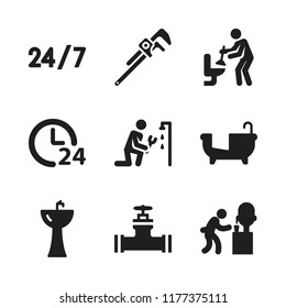 faucet icon. 9 faucet vector icons set. pipe wrench, pipe valve and bathtub icons for web and design about faucet theme