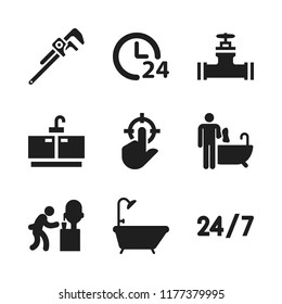 faucet icon. 9 faucet vector icons set. hours, bathtub and pipe valve icons for web and design about faucet theme