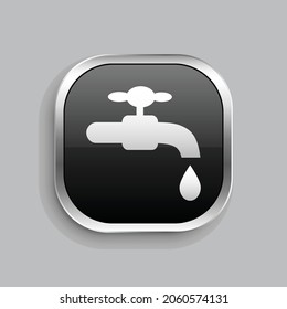 faucet icon design. Glossy Button style rounded rectangle isolated on gray background.. Vector illustration