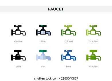 Faucet icon in different style. Faucet vector icons designed in outline, solid, colored, filled, gradient, and flat style. Symbol, logo illustration. Vector illustration