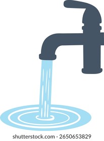 Faucet icon with flowing water, symbolizing access to clean running water for handwashing, drinking, or general sanitation concepts.