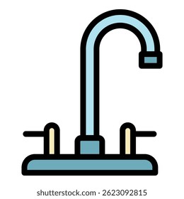 Wasserhahn-Symbol. Umrissarmatur, Vektorsymbol, Farbe, flach, einzeln