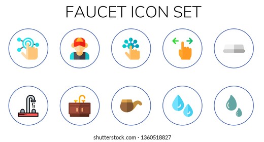 faucet icon set. 10 flat faucet icons.  Collection Of - tap, sink, plumber, bathroom, pipe, water