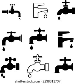 faucet icon set glyph style design on white background 