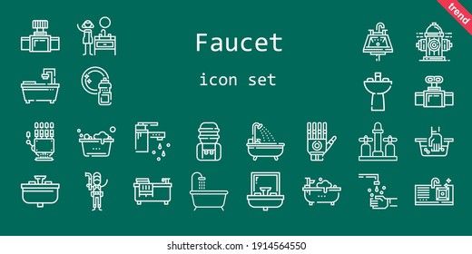 faucet icon set. line icon style. faucet related icons such as hydrant, bathtub, plumber, washing, tap, faucet, water tank, sink, hand wash, valve, hand