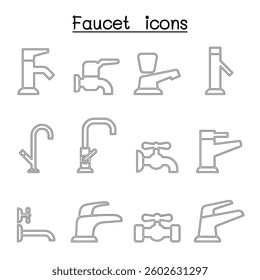 Faucet icon set in thin line style
