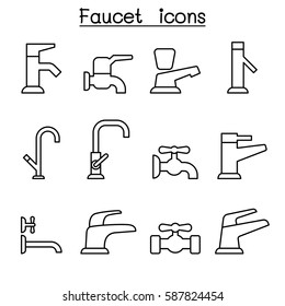 Faucet icon set in thin line style