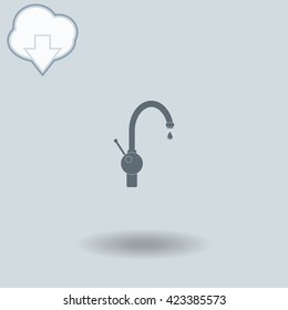 Faucet icon with shadow. Cloud of download with arrow.